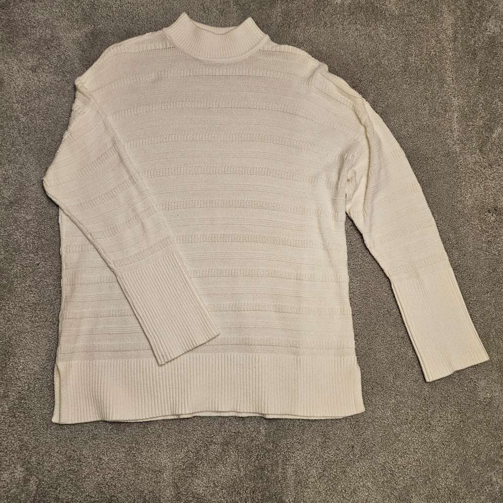 LOFT Women's Medium Cream Mock Neck Textured Knit Sweater Ribbed Hem Cozy Fall - Picture 1 of 6